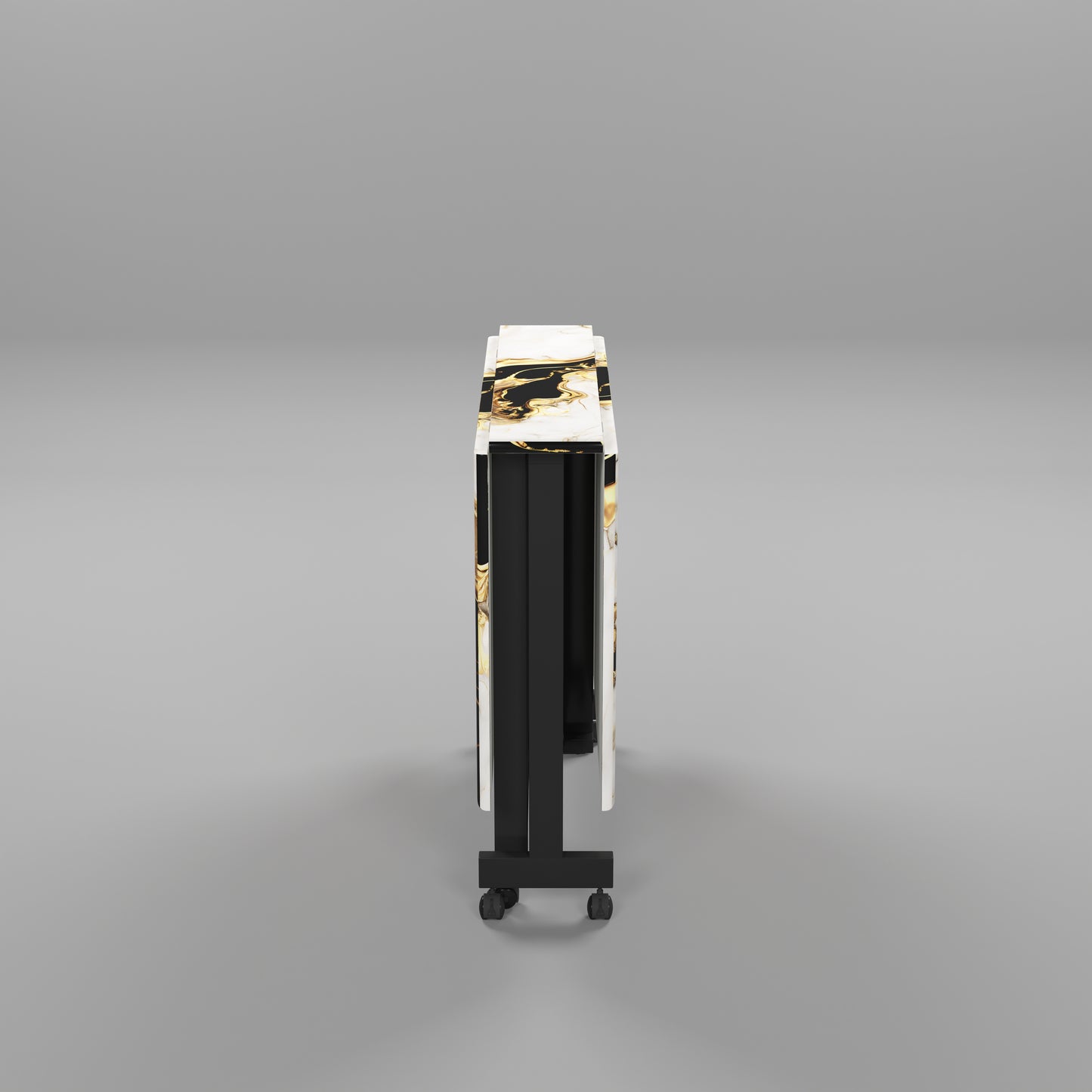 Folding Dining Table( Rectangular, White and Black with Gold Marble, Black Metal Frame)