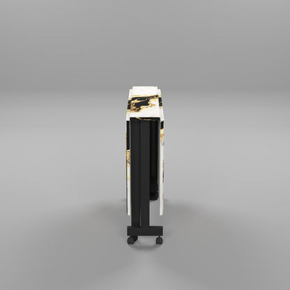 Folding Dining Table( Rectangular, White and Black with Gold Marble, Black Metal Frame)