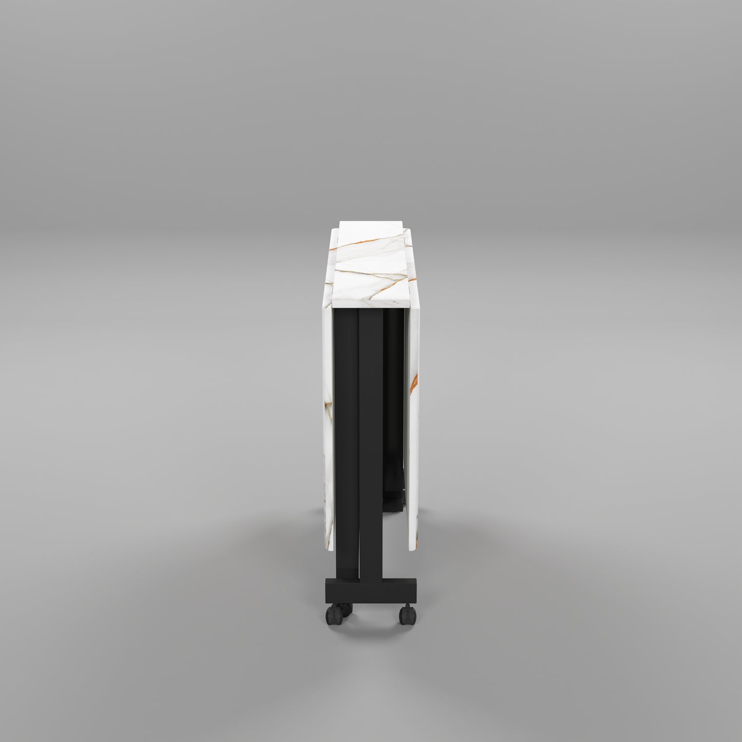 Folding Dining Table( Rectangular, White with Gold Marble, Black Metal Frame)