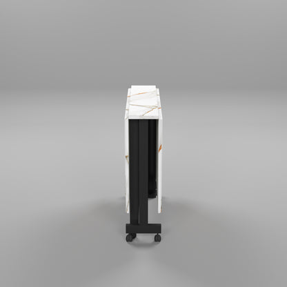 Folding Dining Table( Rectangular, White with Gold Marble, Black Metal Frame)