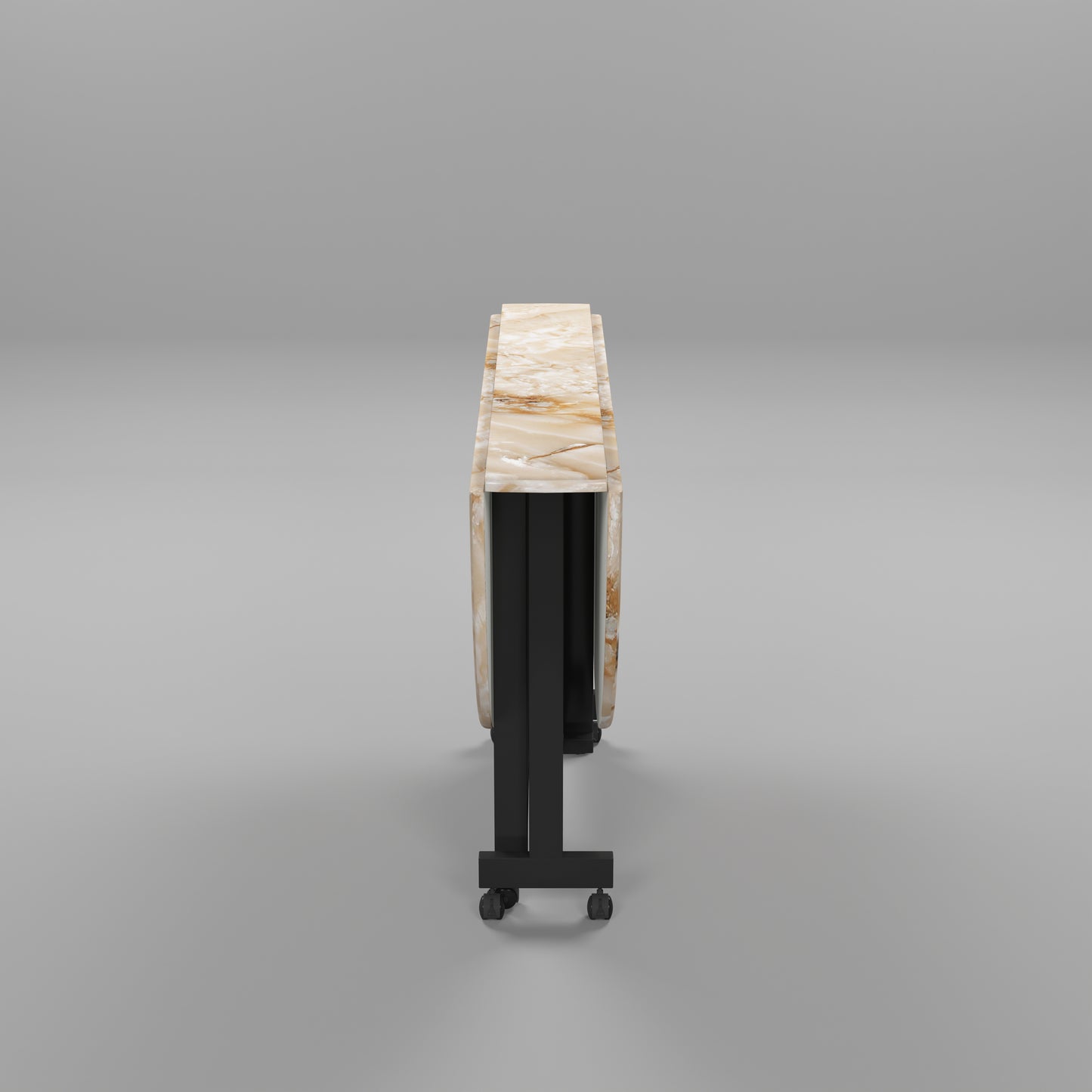 Folding Dining Table( Round, Gold Marble, Black Metal Frame)