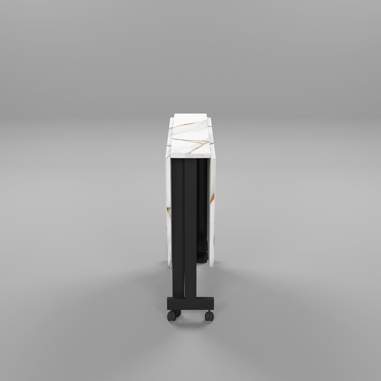 Folding Dining Table( Italian, White with Gold Marble, Black Metal Frame)