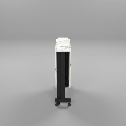 Folding Dining Table( Italian, White with Gold Marble, Black Metal Frame)