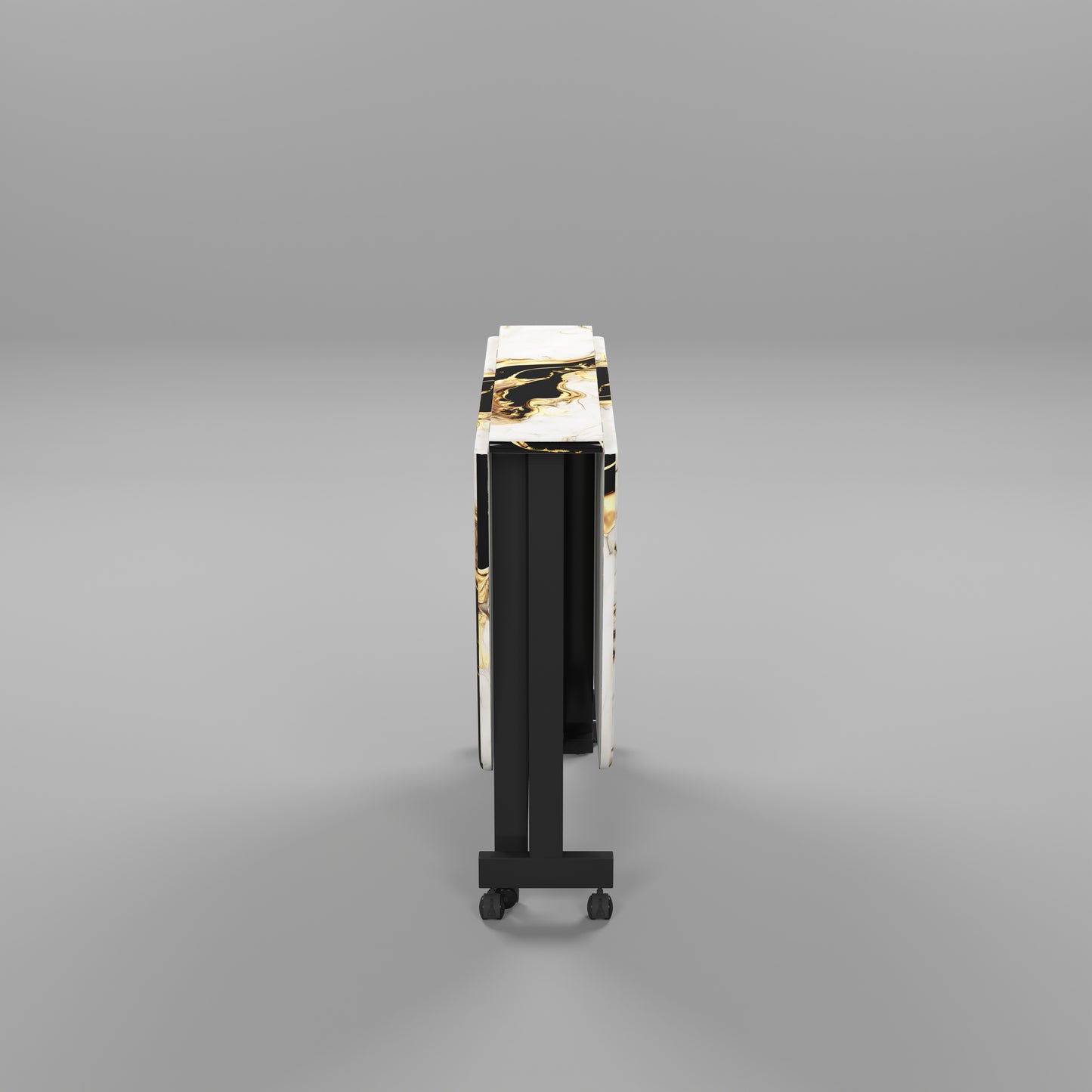 Folding Dining Table( Italian, White and Black with Gold Marble, Black Metal Frame)