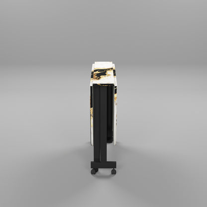 Folding Dining Table( Italian, White and Black with Gold Marble, Black Metal Frame)