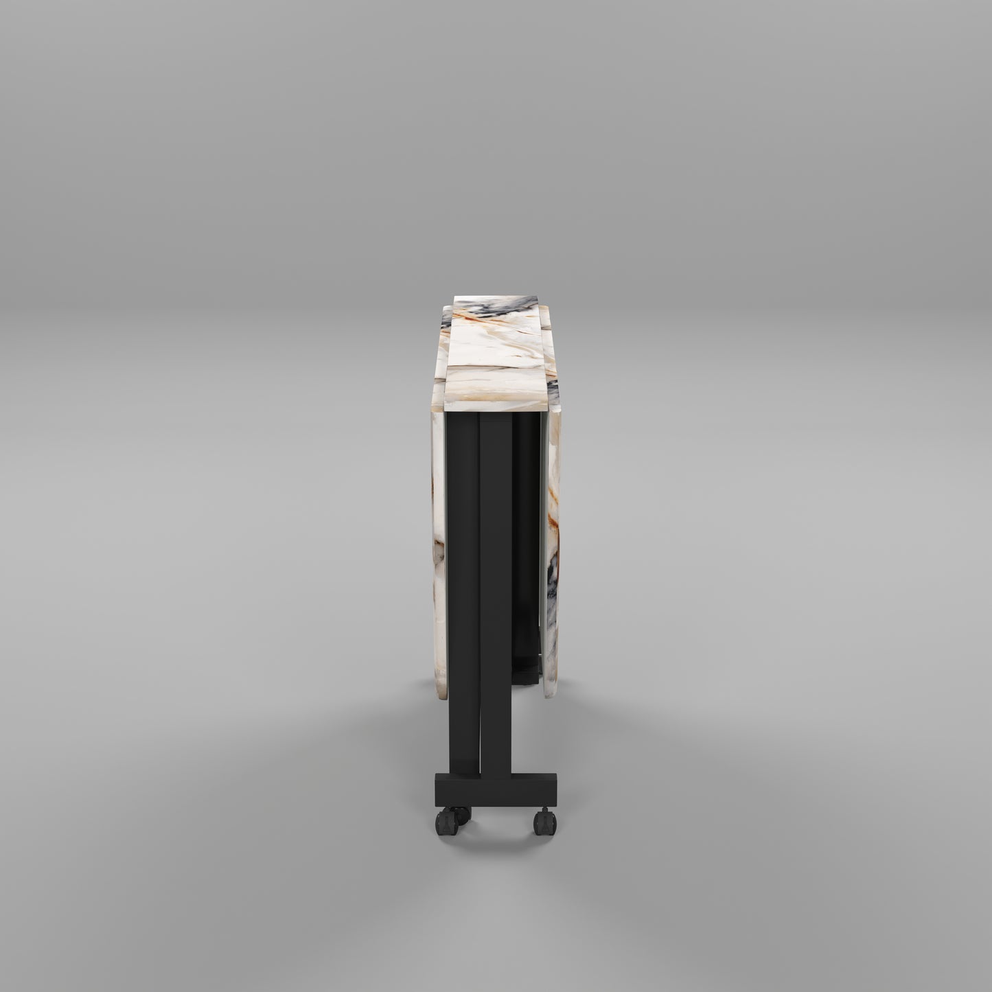 Folding Dining Table( Italian, White Marble, Black Metal Frame)