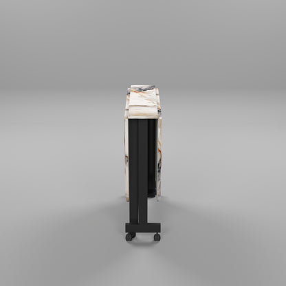 Folding Dining Table( Italian, White Marble, Black Metal Frame)