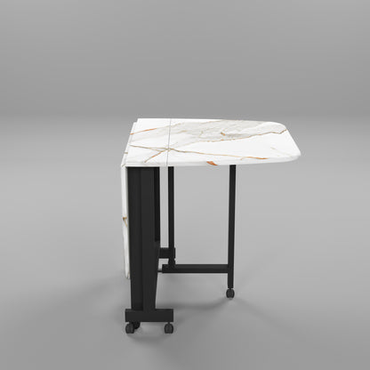 Folding Dining Table( Italian, White with Gold Marble, Black Metal Frame)