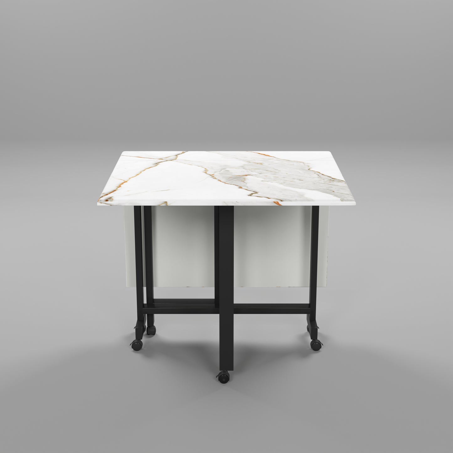 Folding Dining Table( Rectangular, White with Gold Marble, Black Metal Frame)