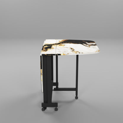 Folding Dining Table( Italian, White and Black with Gold Marble, Black Metal Frame)