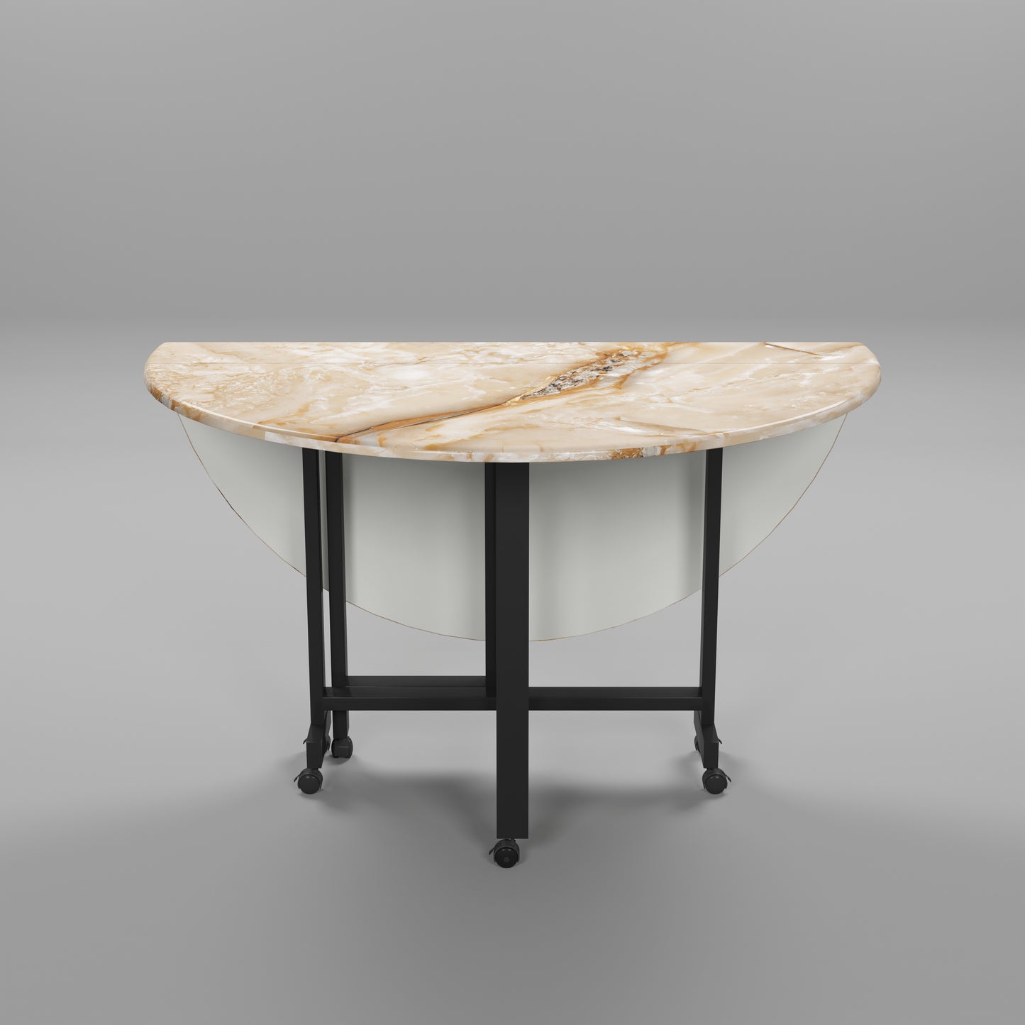 Folding Dining Table( Round, Gold Marble, Black Metal Frame)