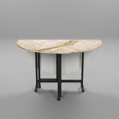 Folding Dining Table( Round, Gold Marble, Black Metal Frame)