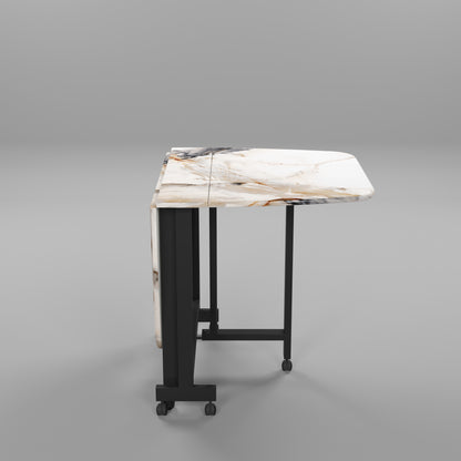 Folding Dining Table( Italian, White Marble, Black Metal Frame)