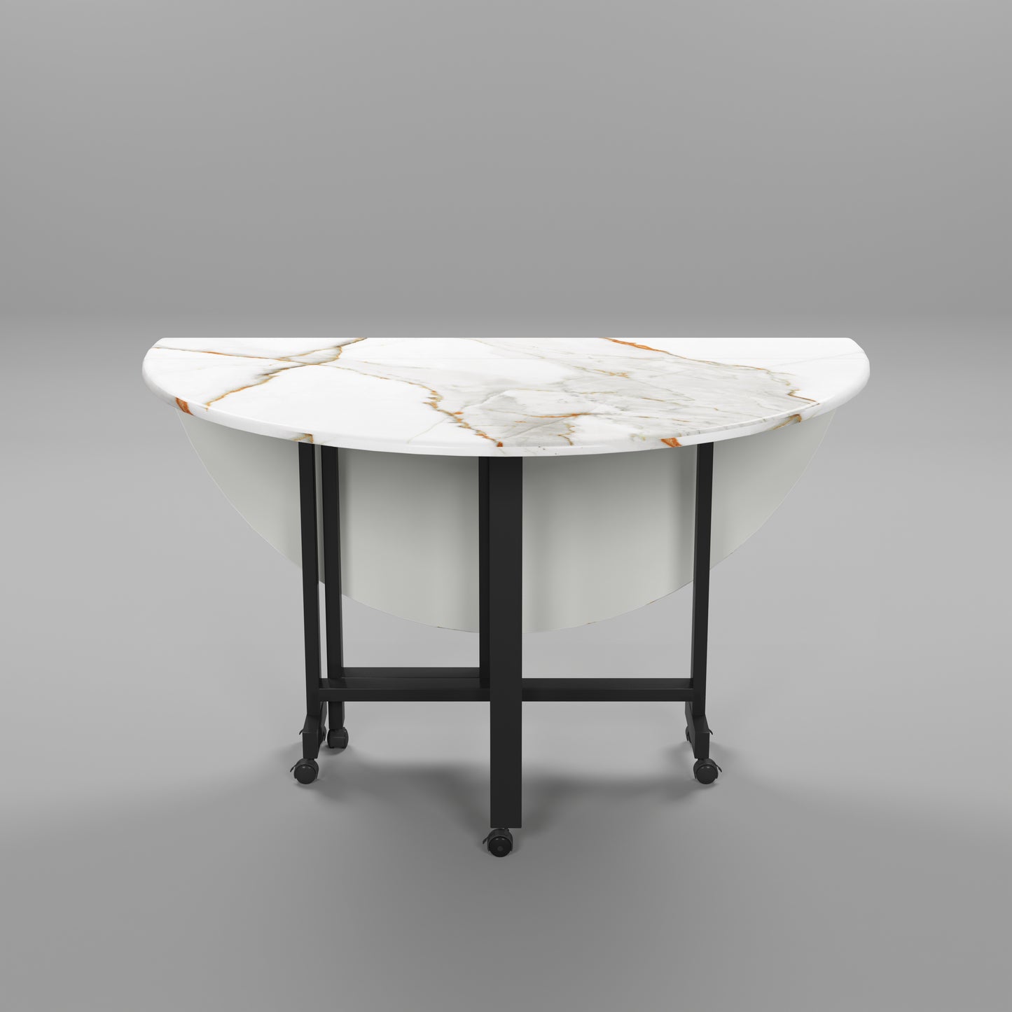 Folding Dining Table( Round, White with Gold Marble, Black Metal Frame)
