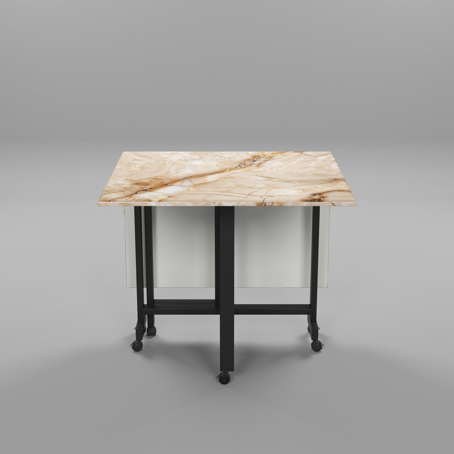 Folding Dining Table( Rectangular, Gold Marble, Black Metal Frame)