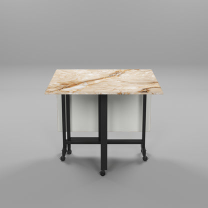 Folding Dining Table( Rectangular, Gold Marble, Black Metal Frame)