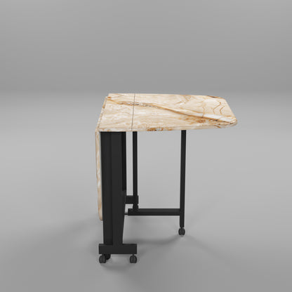 Folding Dining Table( Italian, Gold Marble, Black Metal Frame)
