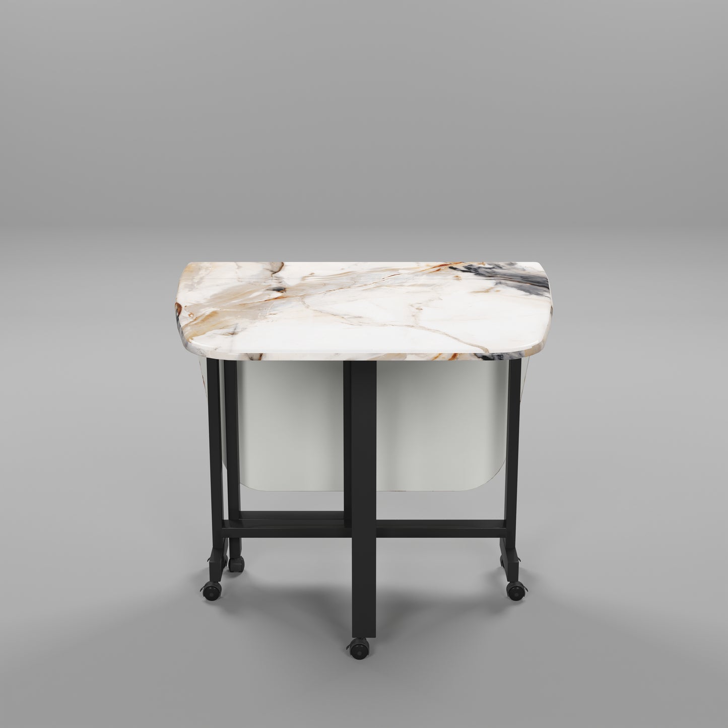 Folding Dining Table( Italian, White Marble, Black Metal Frame)