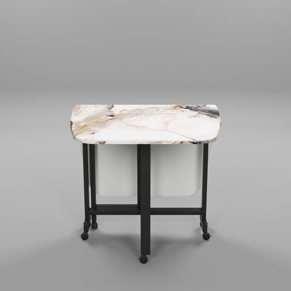 Folding Dining Table( Italian, White Marble, Black Metal Frame)