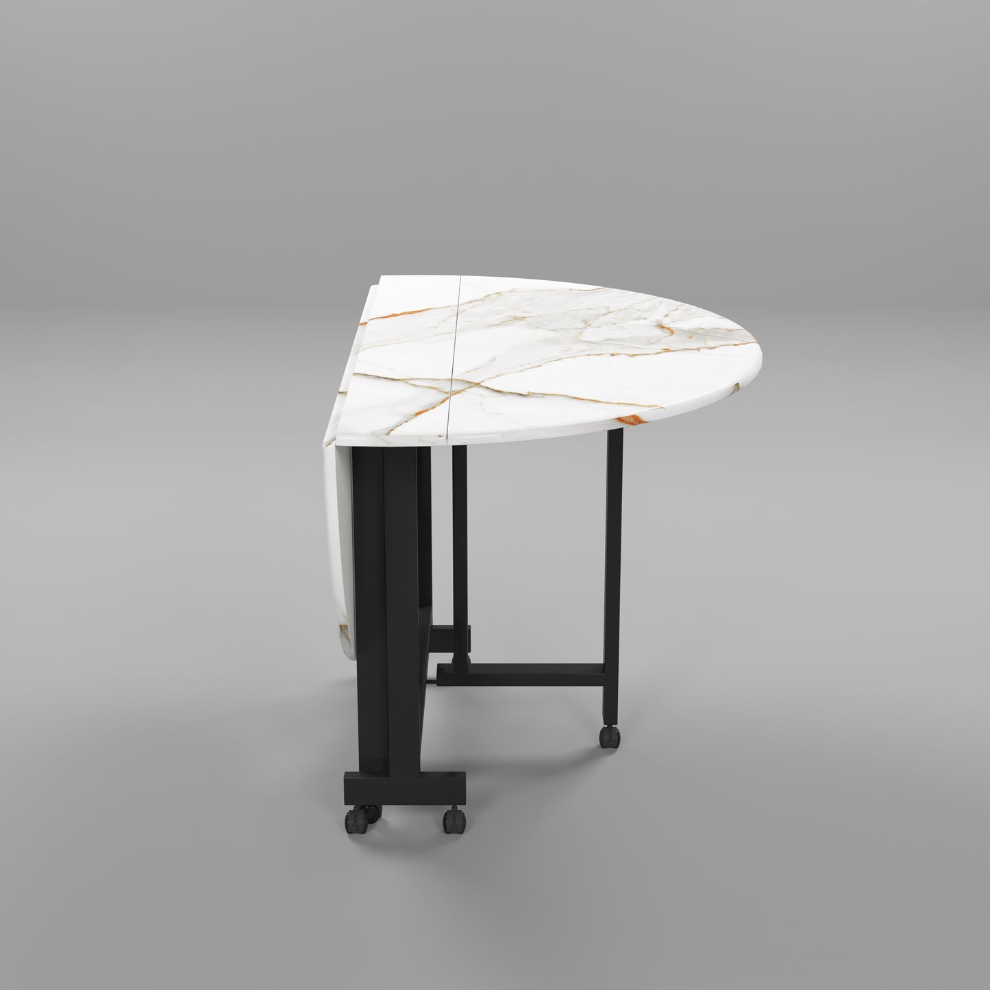 Folding Dining Table( Round, White with Gold Marble, Black Metal Frame)