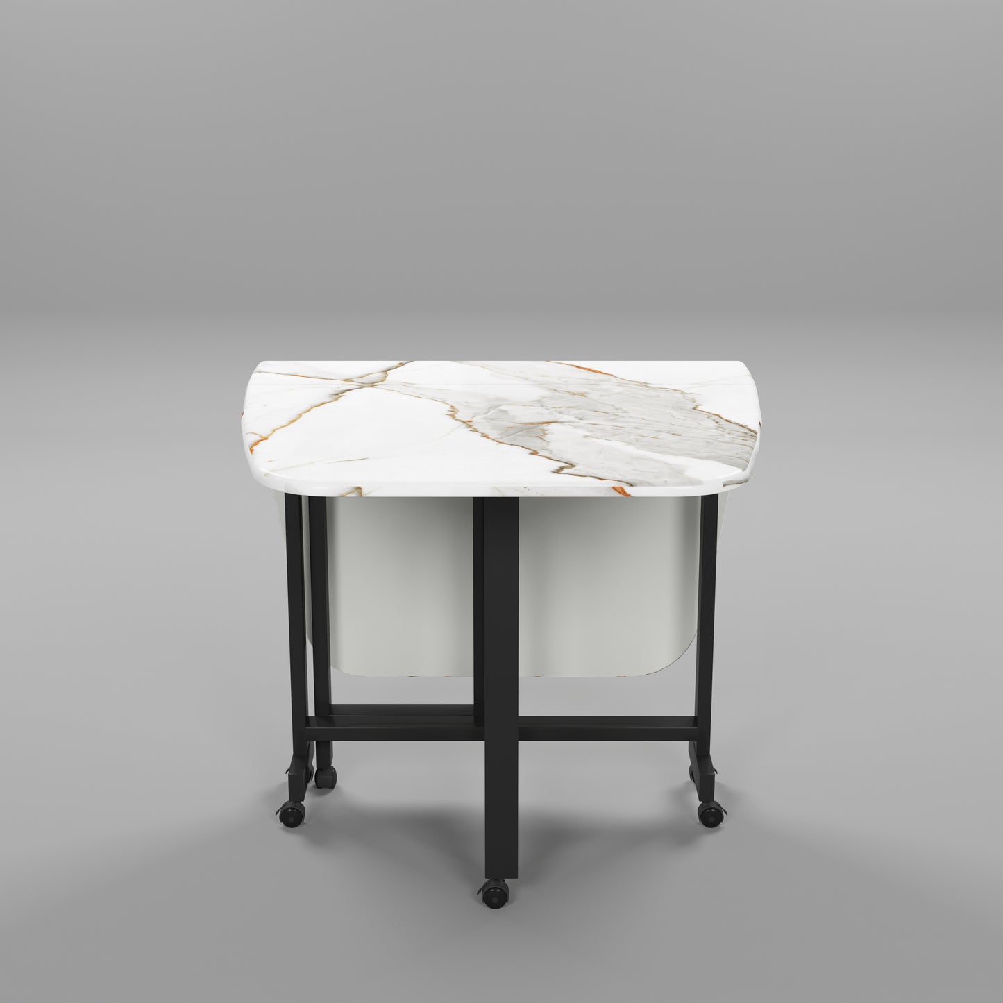 Folding Dining Table( Italian, White with Gold Marble, Black Metal Frame)