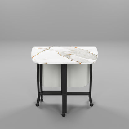 Folding Dining Table( Italian, White with Gold Marble, Black Metal Frame)