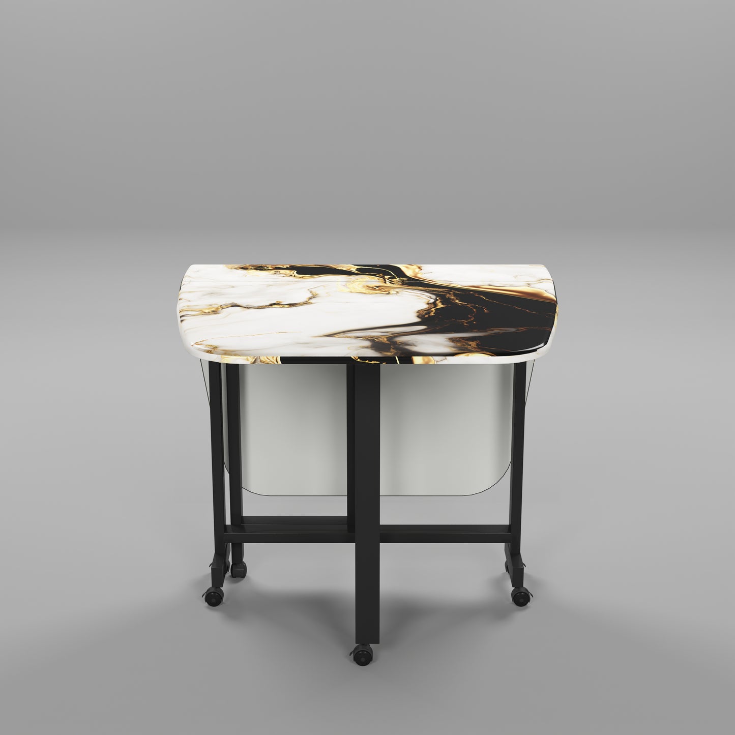 Folding Dining Table( Italian, White and Black with Gold Marble, Black Metal Frame)