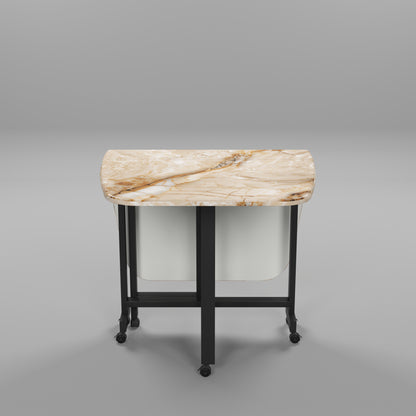 Folding Dining Table( Italian, Gold Marble, Black Metal Frame)