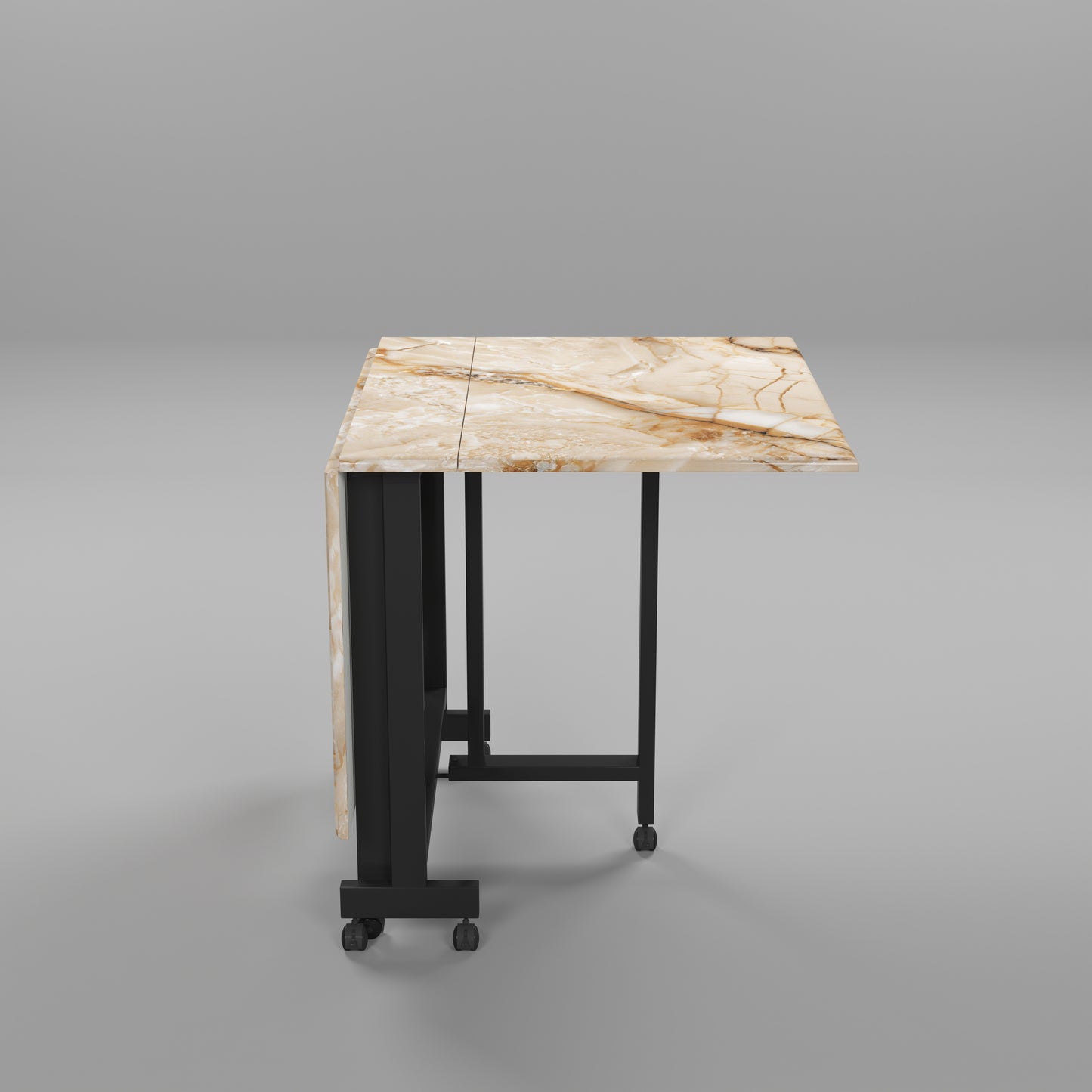 Folding Dining Table( Rectangular, Gold Marble, Black Metal Frame)