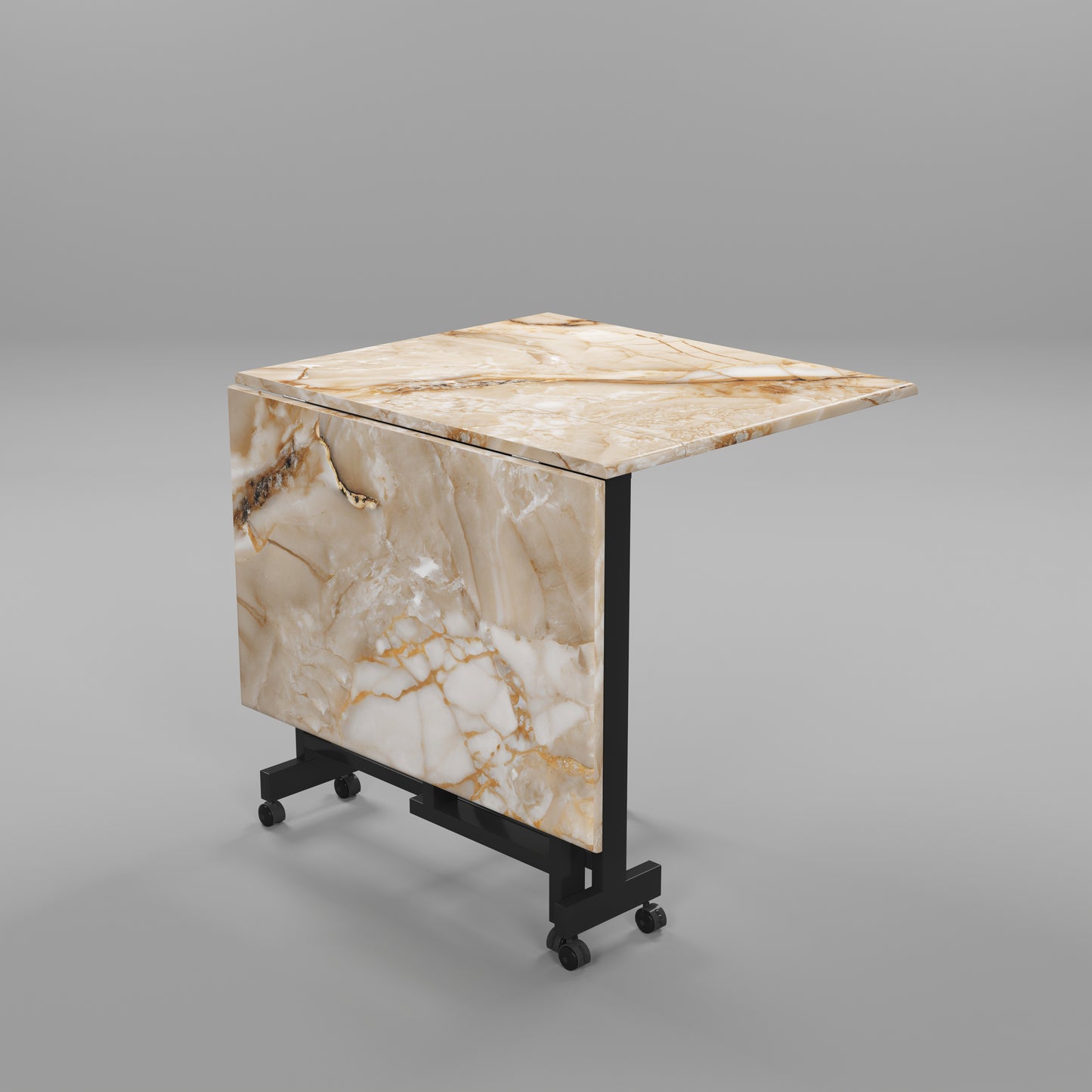 Folding Dining Table( Rectangular, Gold Marble, Black Metal Frame)