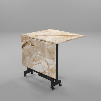 Folding Dining Table( Rectangular, Gold Marble, Black Metal Frame)