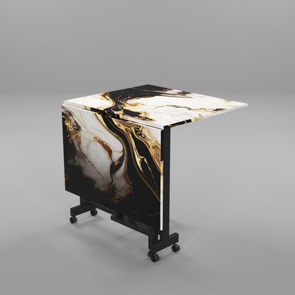 Folding Dining Table( Rectangular, White and Black with Gold Marble, Black Metal Frame)