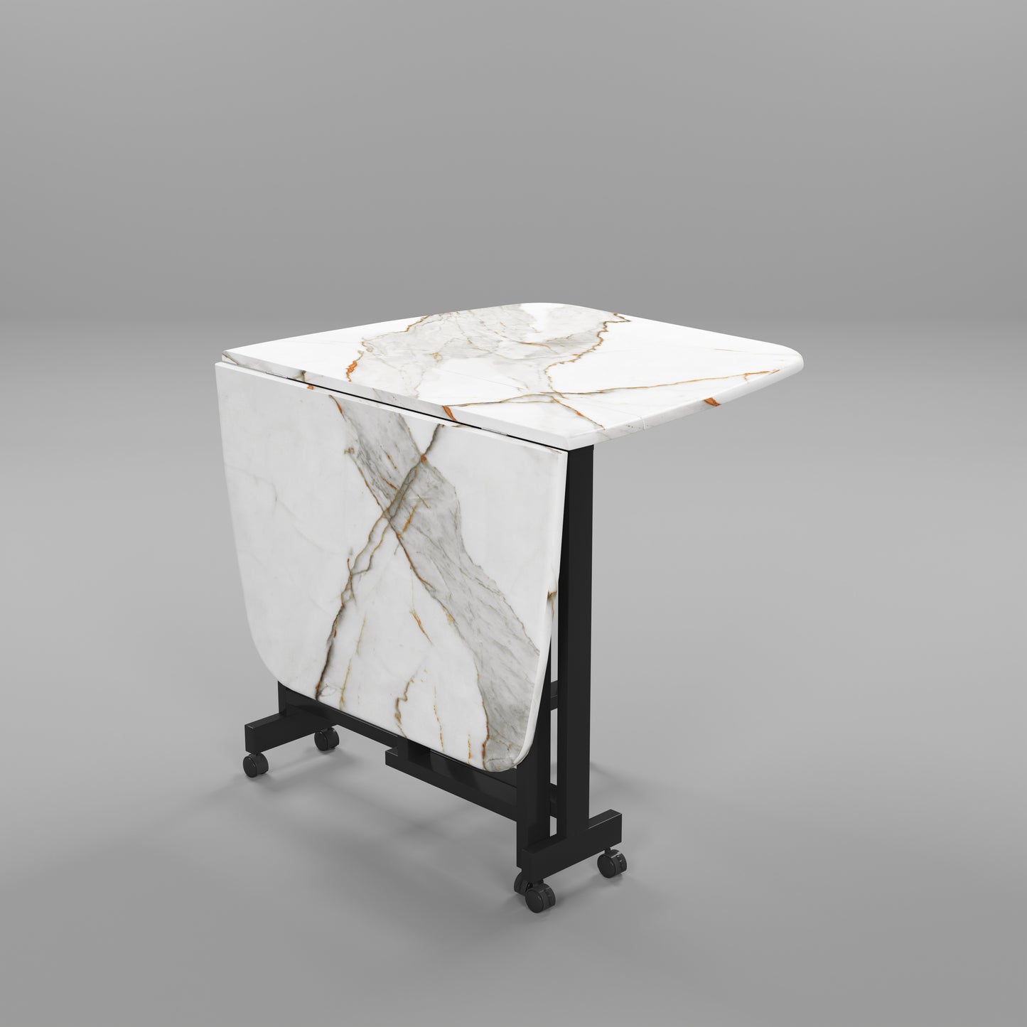 Folding Dining Table( Italian, White with Gold Marble, Black Metal Frame)
