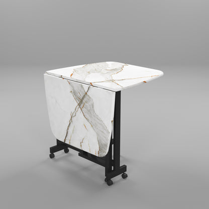 Folding Dining Table( Italian, White with Gold Marble, Black Metal Frame)