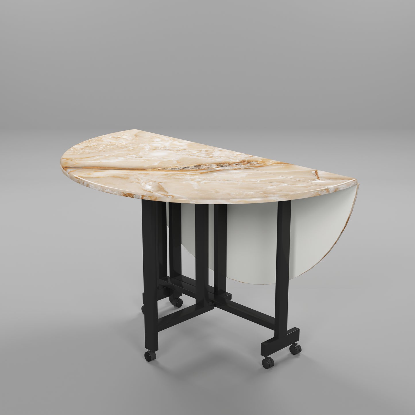 Folding Dining Table( Round, Gold Marble, Black Metal Frame)