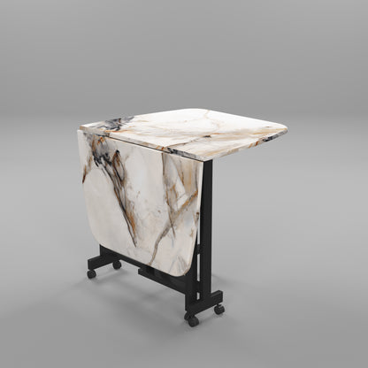 Folding Dining Table( Italian, White Marble, Black Metal Frame)