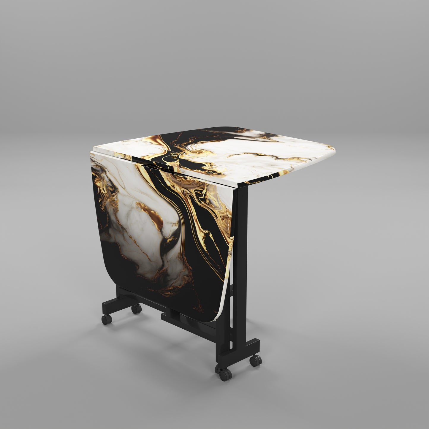 Folding Dining Table( Italian, White and Black with Gold Marble, Black Metal Frame)