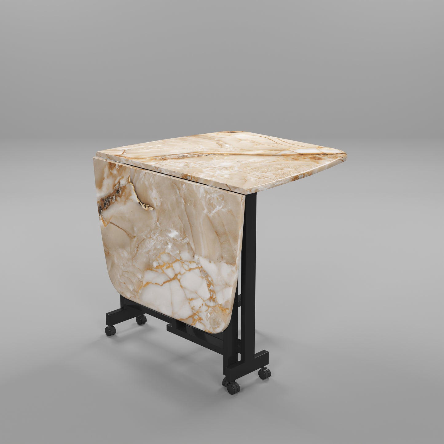 Folding Dining Table( Italian, Gold Marble, Black Metal Frame)