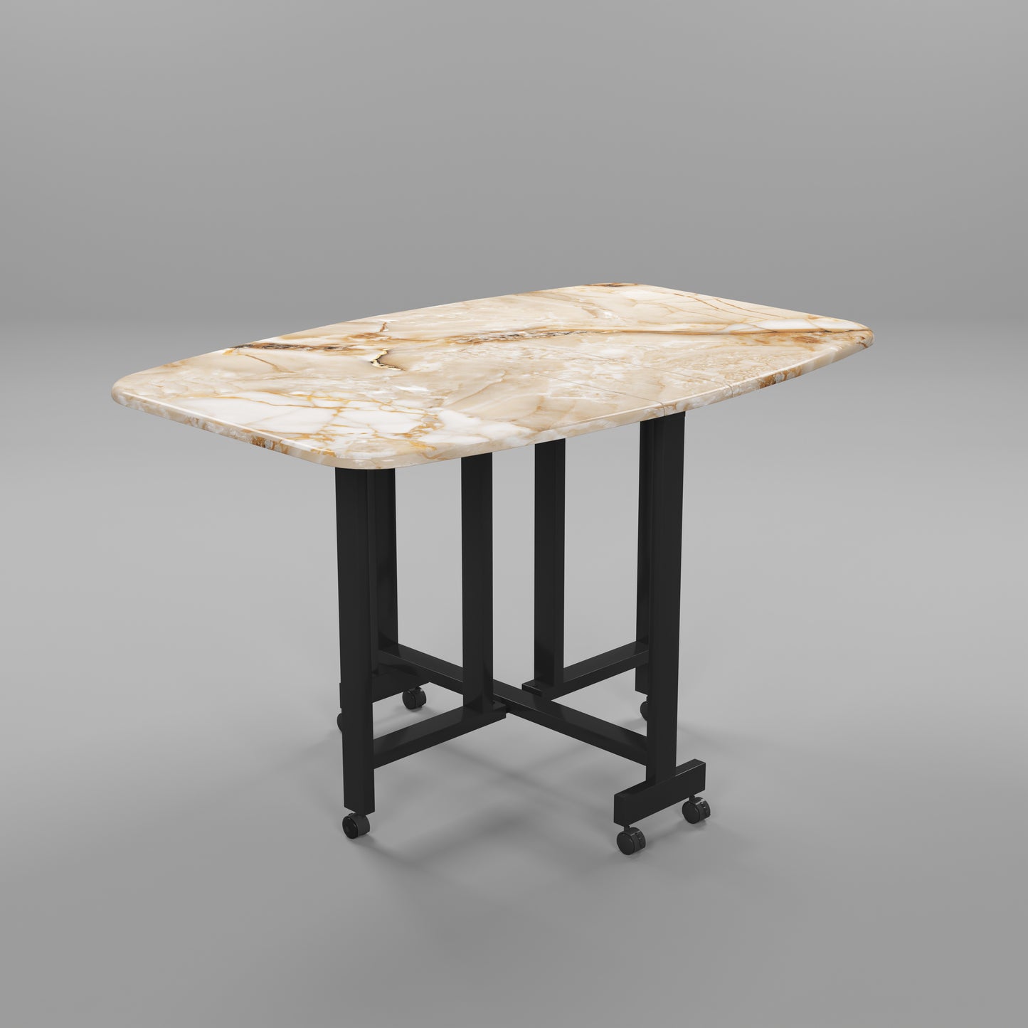 Folding Dining Table( Italian, Gold Marble, Black Metal Frame)