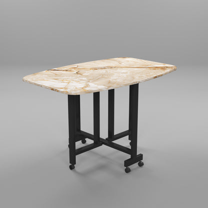 Folding Dining Table( Italian, Gold Marble, Black Metal Frame)