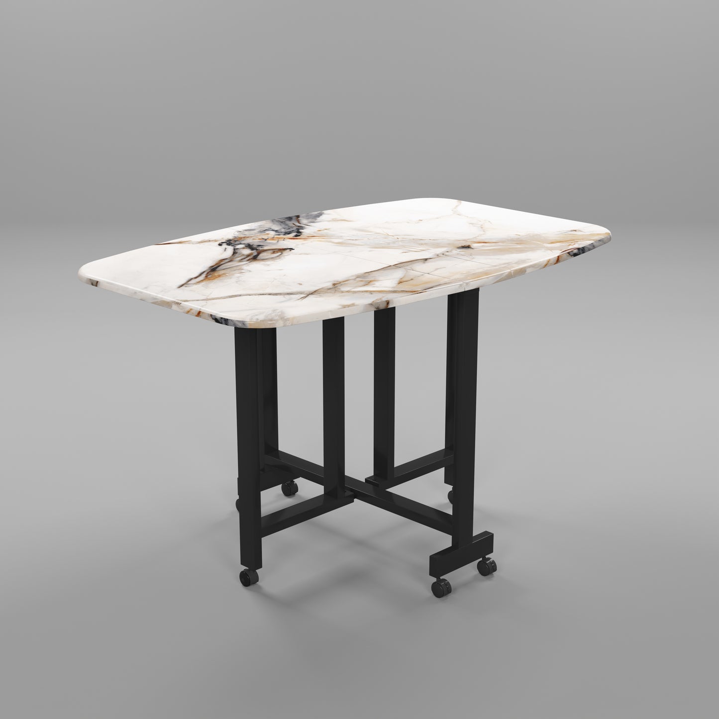 Folding Dining Table( Italian, White Marble, Black Metal Frame)
