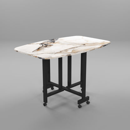 Folding Dining Table( Italian, White Marble, Black Metal Frame)