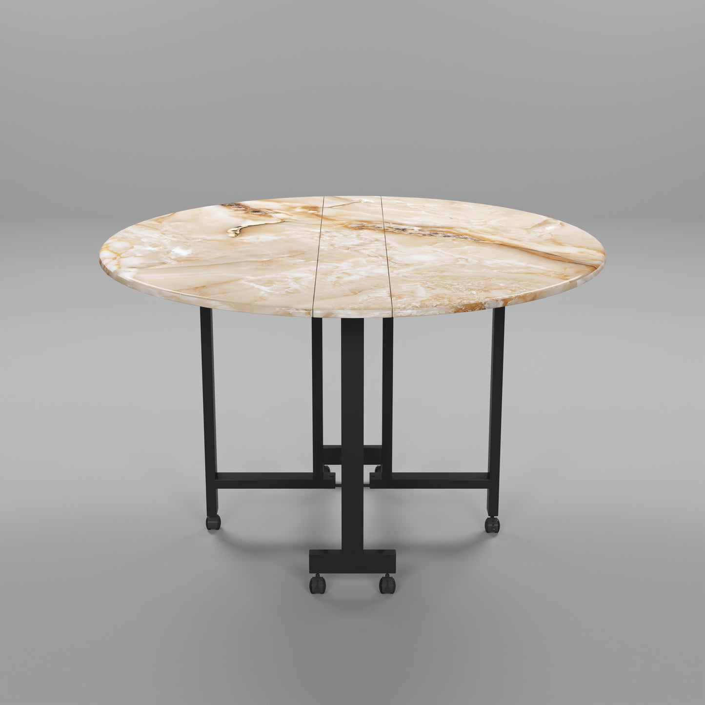 Folding Dining Table( Round, Gold Marble, Black Metal Frame)