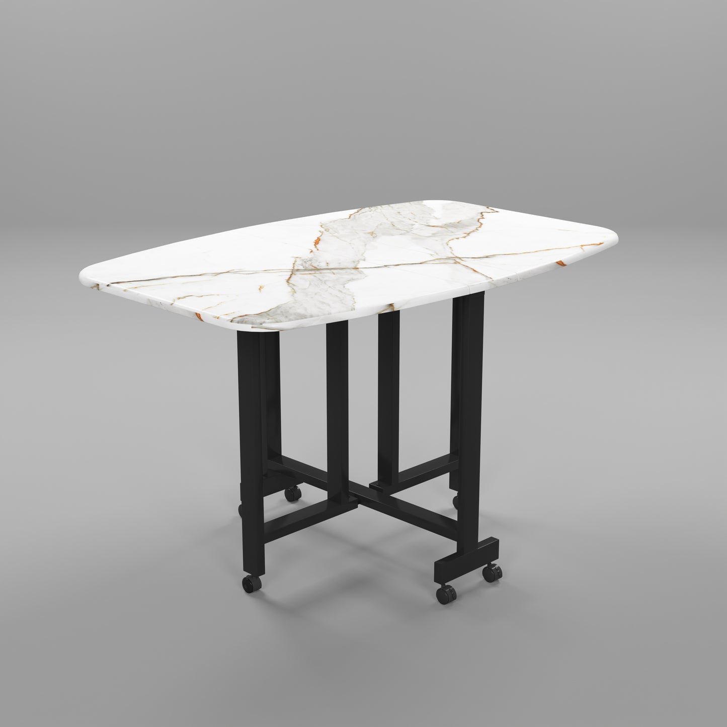 Folding Dining Table( Italian, White with Gold Marble, Black Metal Frame)