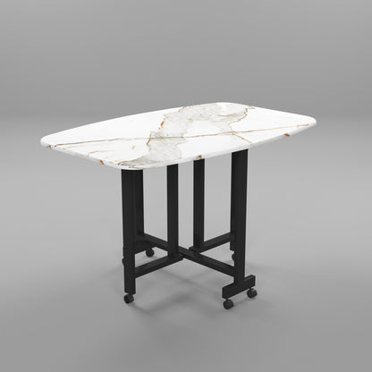 Folding Dining Table( Italian, White with Gold Marble, Black Metal Frame)