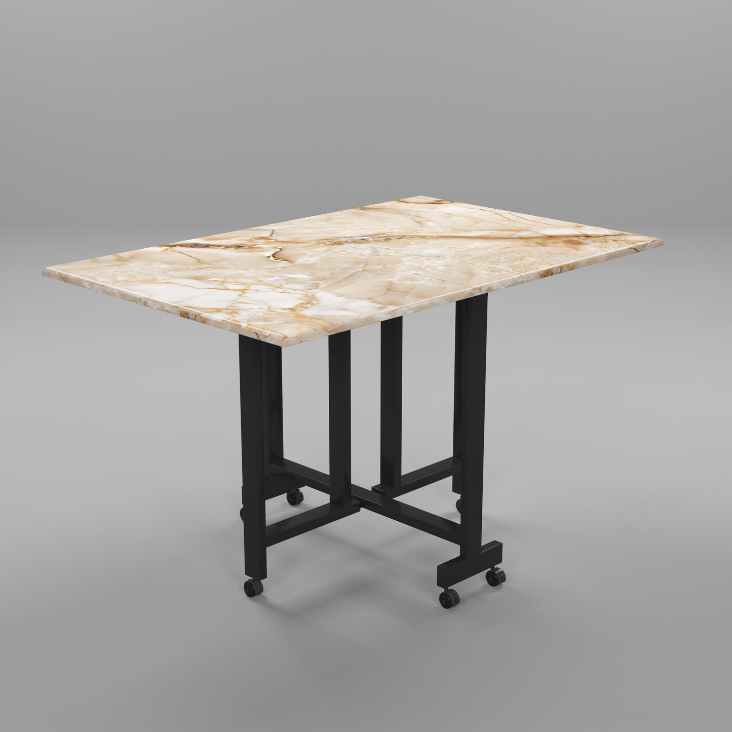 Folding Dining Table( Rectangular, Gold Marble, Black Metal Frame)