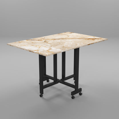 Folding Dining Table( Rectangular, Gold Marble, Black Metal Frame)