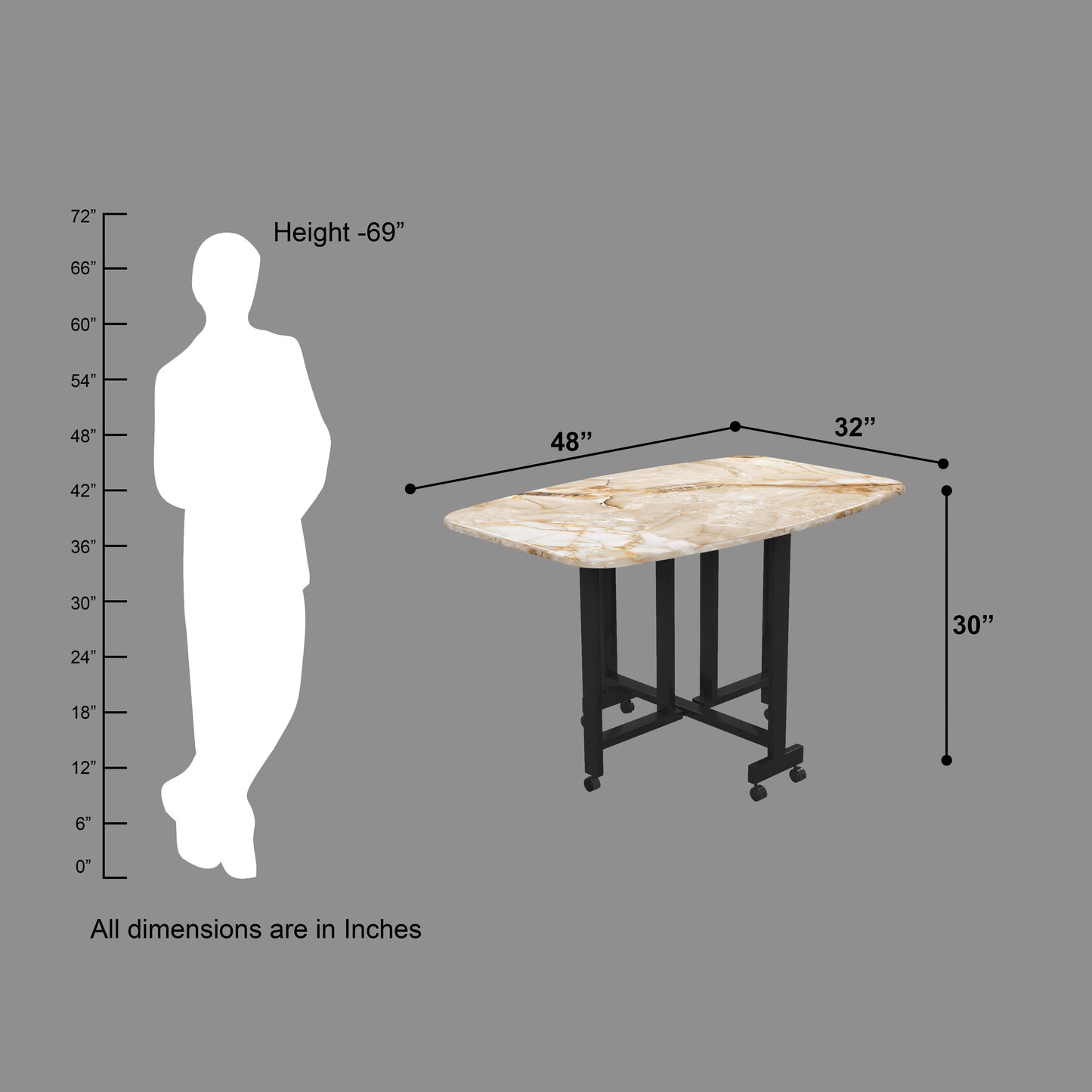 Folding Dining Table( Italian, Gold Marble, Black Metal Frame)