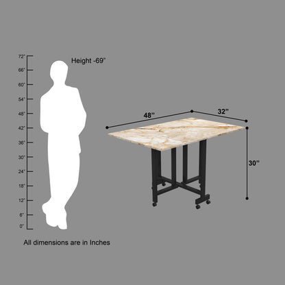 Folding Dining Table( Rectangular, Gold Marble, Black Metal Frame)