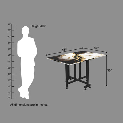Folding Dining Table( Rectangular, White and Black with Gold Marble, Black Metal Frame)